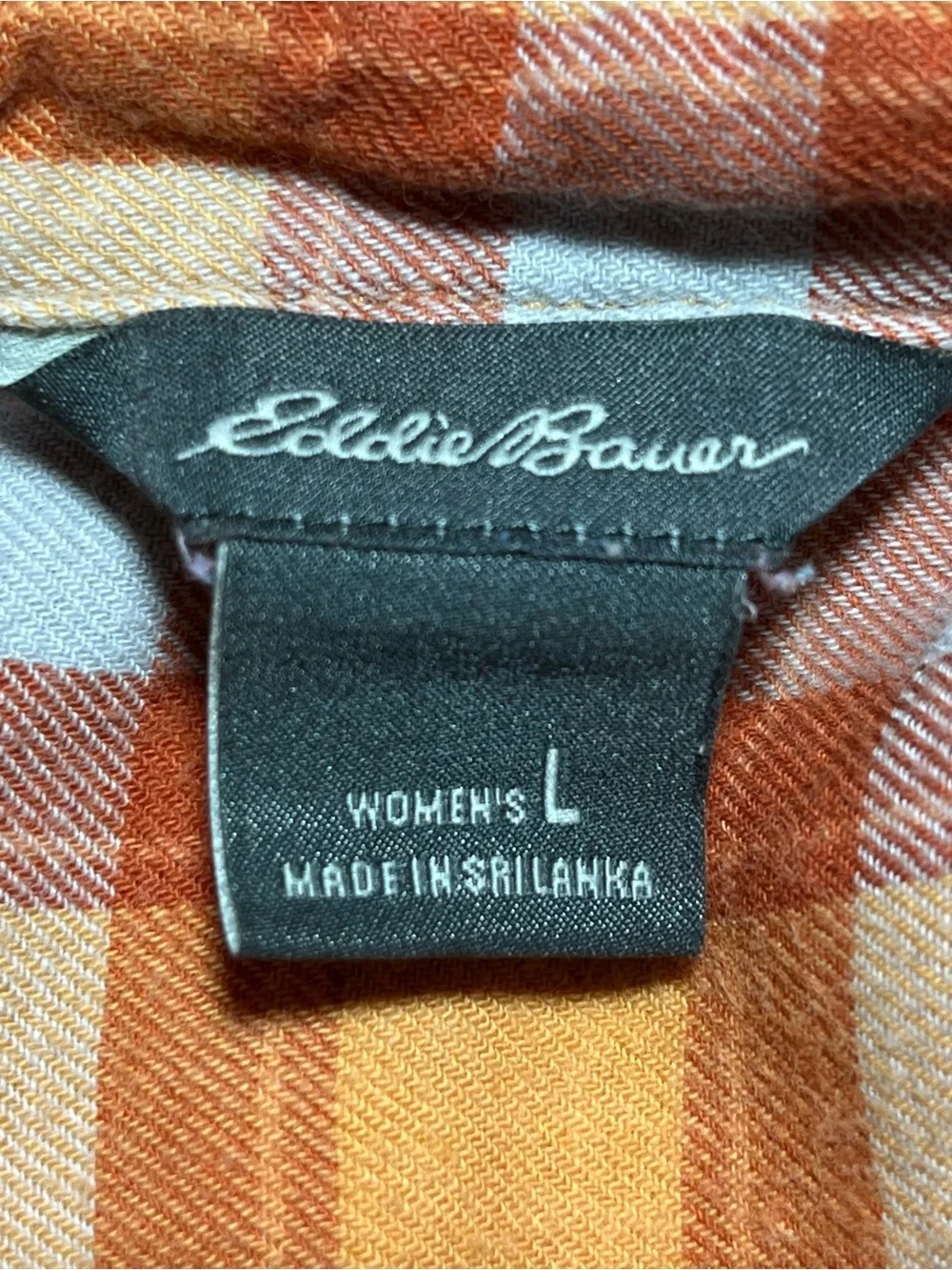Eddie Bauer Plaid Shirt Womens Size Large Orange Button Up Cuffed Sleeves - Picture 4 of 12